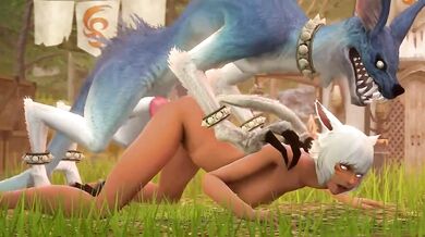 "Brunette babe Yshi gets f***ed by a huge Direwolf while Devil's Cry plays in the background."