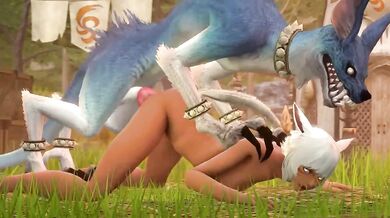 "Brunette babe Yshi gets f***ed by a huge Direwolf while Devil's Cry plays in the background."
