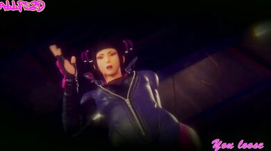 "Taking it slow with Juri and her training partner, as they spar in the dojo while wearing nothing but their shiny new wrestling shoes. "