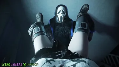 Ghostface, the mysterious masked killer from Scream, surprises pornstar Sable Ward in her bedroom and fucks her hard until she cums.