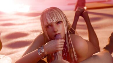 'Lilith on the Beach - Tanned Body - Leather Dress - Lewd Gaze - No Window Mask'