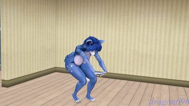 'Busty blonde Krystal does a sexy Cammy stretch while naked in the bedroom'