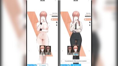 The naked and semi-naked model Nikki (seireiko) is clothed in different outfits while Makima plays with her.