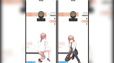 The naked and semi-naked model Nikki (seireiko) is clothed in different outfits while Makima plays with her.
