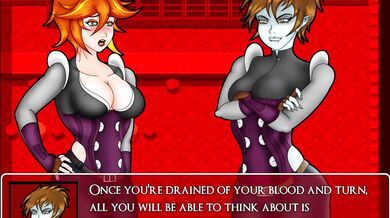 The Crimson Veil Vampire Hunter, Artemis, loses her battle with the seductive Iris, who hypnotizes her into submission.