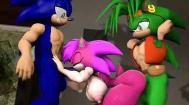 "Dominatrix Sonia punishes Sonic for his naughty behavior by fucking him against the wall, leaving him begging for more."