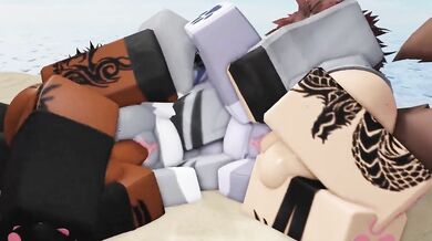 "Sexy sunbathers enjoy a steamy afternoon on the beach!"