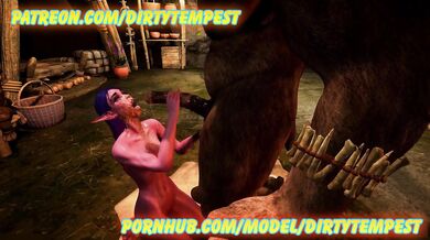 The night elf and tauren engage in a passionate encounter, resulting in an explosive cumshot.