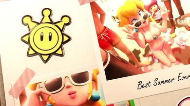 "A Sultry Sunbather and her Frisky Feline Friend, Amidst the Summer Breeze"