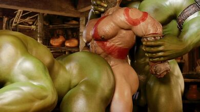 Watch as the God of War, Kratos, is power fucked by a pair of Orc beasts in this steamy hentai PORN video!