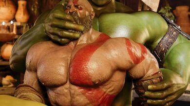 Watch as the God of War, Kratos, is power fucked by a pair of Orc beasts in this steamy hentai PORN video!