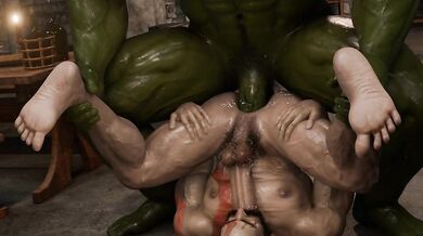 The Mighty Kratos, an Orc Warrior, and His Lustful Desires: A Tale of Two Worlds Converging in One Frenzied Passion.