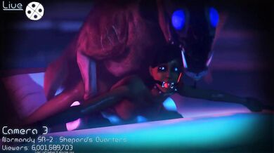 'Samantha Traynor gets anally penetrated by a giant varren monster in the forest'