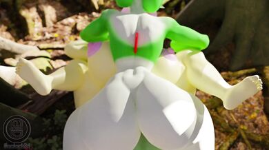 'Gardevoir with her X-shaped wings flutters in the middle of a rainy night, her wet skin glistening under the streetlights as she moans in pleasure.'