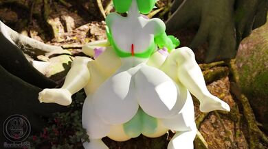 'Gardevoir with her X-shaped wings flutters in the middle of a rainy night, her wet skin glistening under the streetlights as she moans in pleasure.'