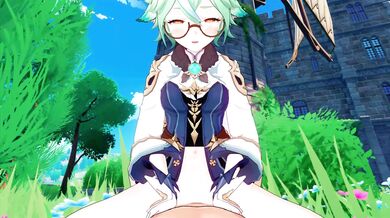 "Chris takes Sweet Genshin on a wild ride as she milks his cock with her cowgirl position!"