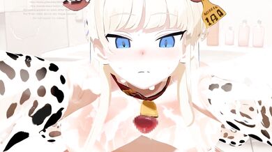 'Asuma Toki and Ichinose Asuna being squeezed by a naked cow'