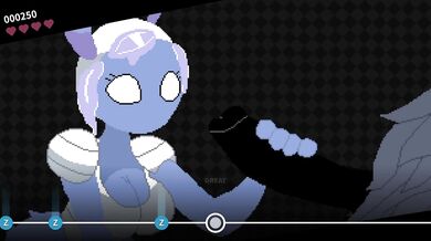 Rewritten: "In the dark depths of the court, the ogre prince seduces his beautiful captive."