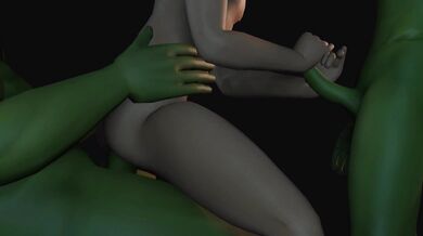 'Curvy busty teen girl gets it on with two mighty monsters'