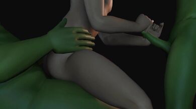 'Curvy busty teen girl gets it on with two mighty monsters'