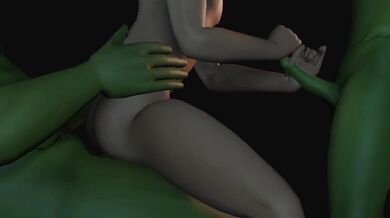 'Curvy busty teen girl gets it on with two mighty monsters'