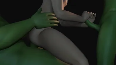'Curvy busty teen girl gets it on with two mighty monsters'