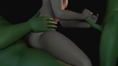 'Curvy busty teen girl gets it on with two mighty monsters'