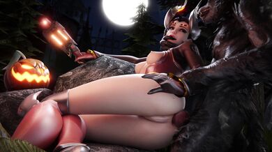 "Mercy gets fucked by a werewolf in the woods, resulting in anal sound effects."