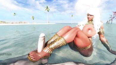'Sexy Milf With Rabbit Ears Takes Huge Dragon Cock On The Sandy Shore'