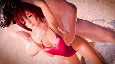 Rewritten: 'Sexy swimwear for the curvaceous Kairi, with an "A" initial on her bikini top.'