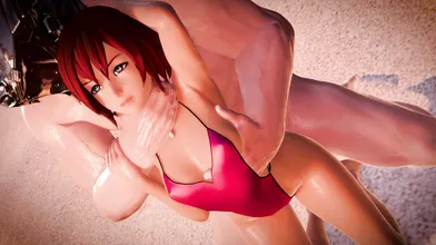 Rewritten: 'Sexy swimwear for the curvaceous Kairi, with an "A" initial on her bikini top.'