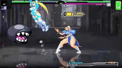 'Kuromaru, the black dog, is about to mate with two bitches, Chun-Li and Rainbow Mika.