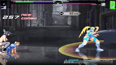 'Kuromaru, the black dog, is about to mate with two bitches, Chun-Li and Rainbow Mika.