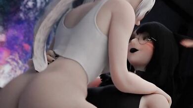 The XXX animated adventures of Nanako and Nezumi, in a seated position.