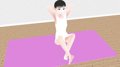 'Leo the Wildcat does yoga with an Anime girl in a forest clearing.'