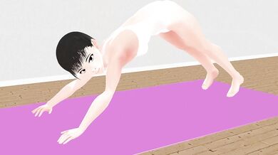 'Leo the Wildcat does yoga with an Anime girl in a forest clearing.'