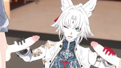 'Double-handed handjob with Fei Xia'