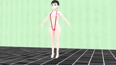 'Leo, the anime girl, swims in a micro bikini with her nipples peeking through.'