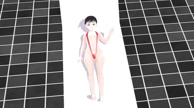 'Leo, the anime girl, swims in a micro bikini with her nipples peeking through.'