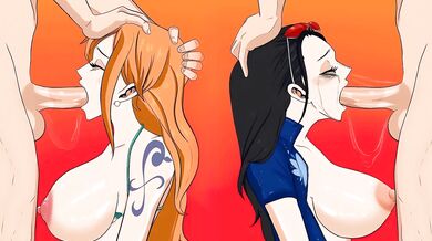 'Nami and Nico facefucked by a creature with a massive dick'