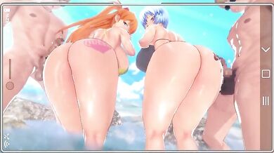 'Two horny girls in a steamy lesbian shower session!'