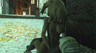 Rewritten as: "Sexual Encounter Between a Zombified Soldier and a Female Survivor in the Apocalyptic Wasteland"