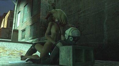 Rewritten as: "Sexual Encounter Between a Zombified Soldier and a Female Survivor in the Apocalyptic Wasteland"