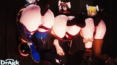 "Watch as a group of women get their asses destroyed in this dragon glory hole animation."