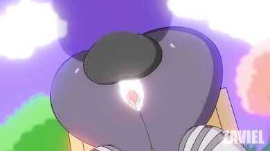 "Licking and Sucking the Big Cock of a Sexy Alien Beastman with Huge Tits in the Forest"