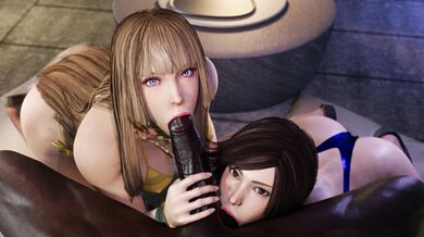 'Asuka and Lili - Double BJ on the Beach in Black and White [Saveass]'