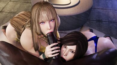 'Asuka and Lili - Double BJ on the Beach in Black and White [Saveass]'