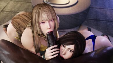 'Asuka and Lili - Double BJ on the Beach in Black and White [Saveass]'