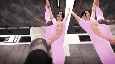 Ballet teacher and student in a nude embrace, learning about love and movement.