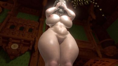 "The seductive escort, Lady Dimitrescu, strips down and plays with herself in her luxurious apartment."